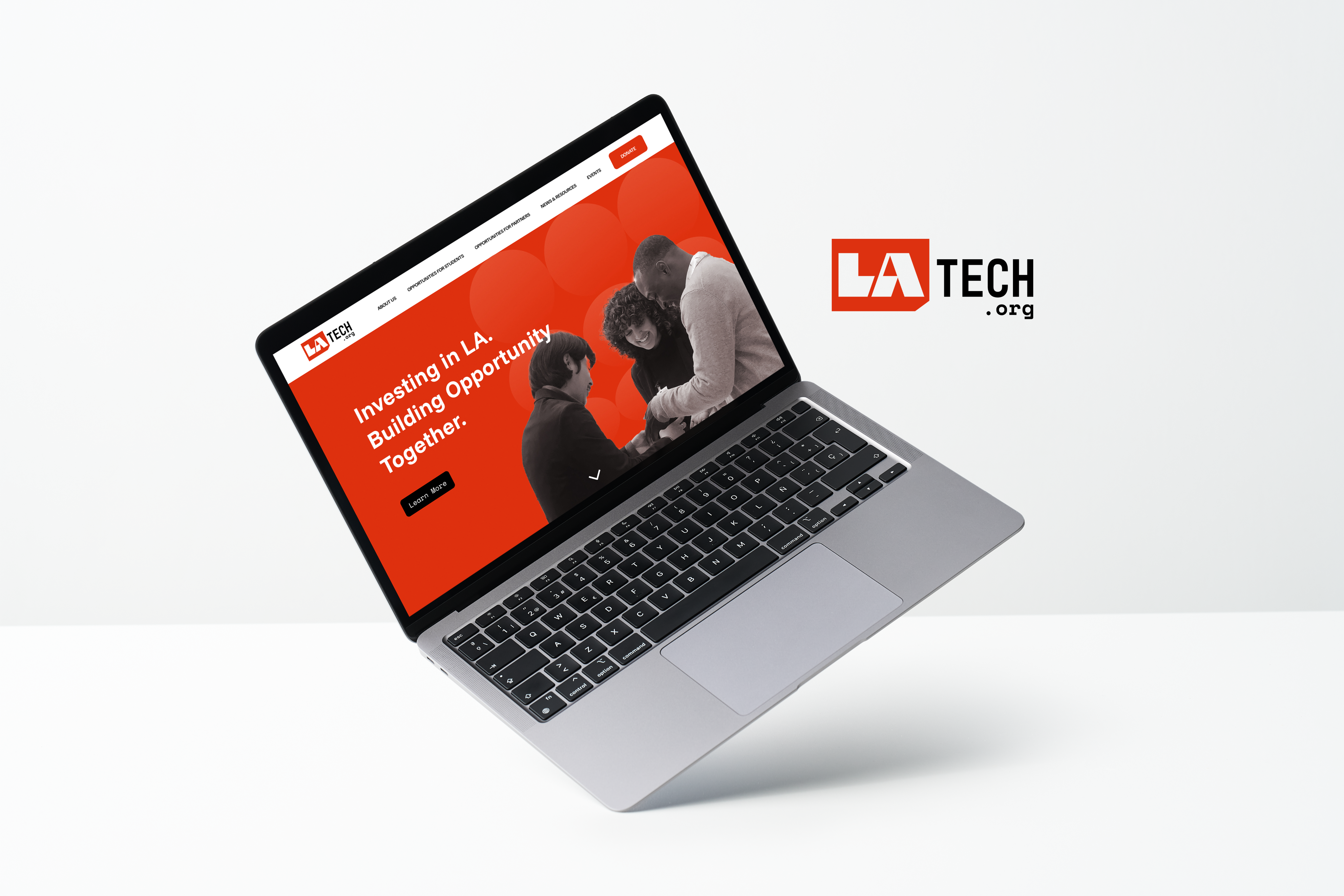 image mockup of an open laptop that displays the homepage of the LAtech.org website 