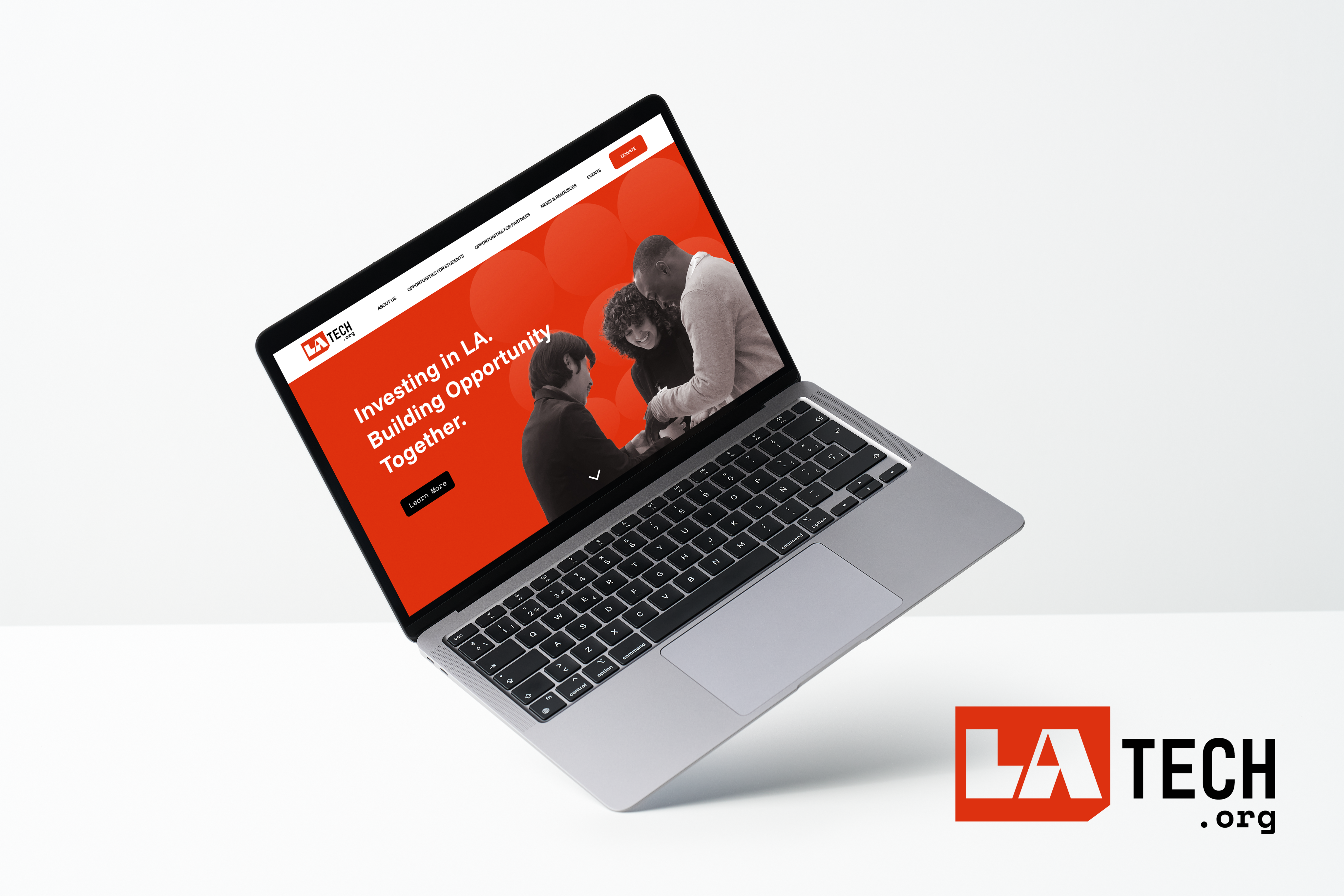 image mockup of an open laptop that displays the homepage of the LAtech.org website 